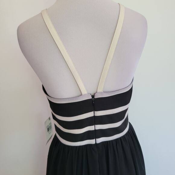 NEW Aidan Mattox Formal Gown Black Strappy Plunging Neck Full Length Women 4 - Picture 6 of 12